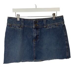 SO Jeans Co Denim Mini Skirt Blue Frayed Raw Hem Size 15